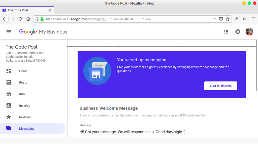 Set up messaging on your Google My Business account