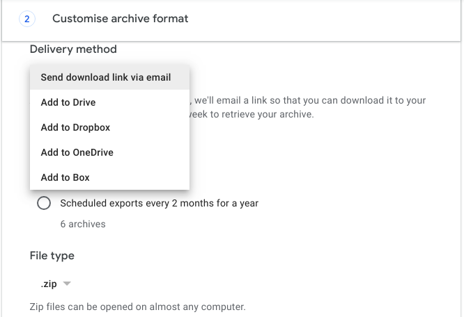 archival methods in google takeout