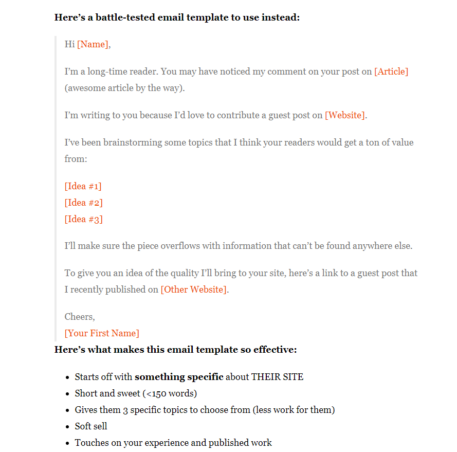 This is Backlinko's template for guest posts