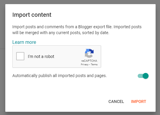 import content in blogger