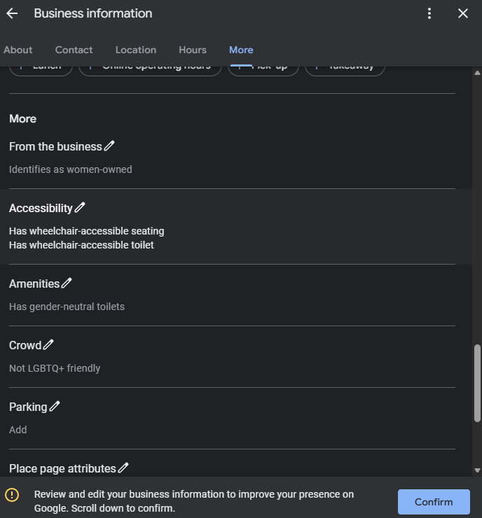 Google My Business Profile data points
