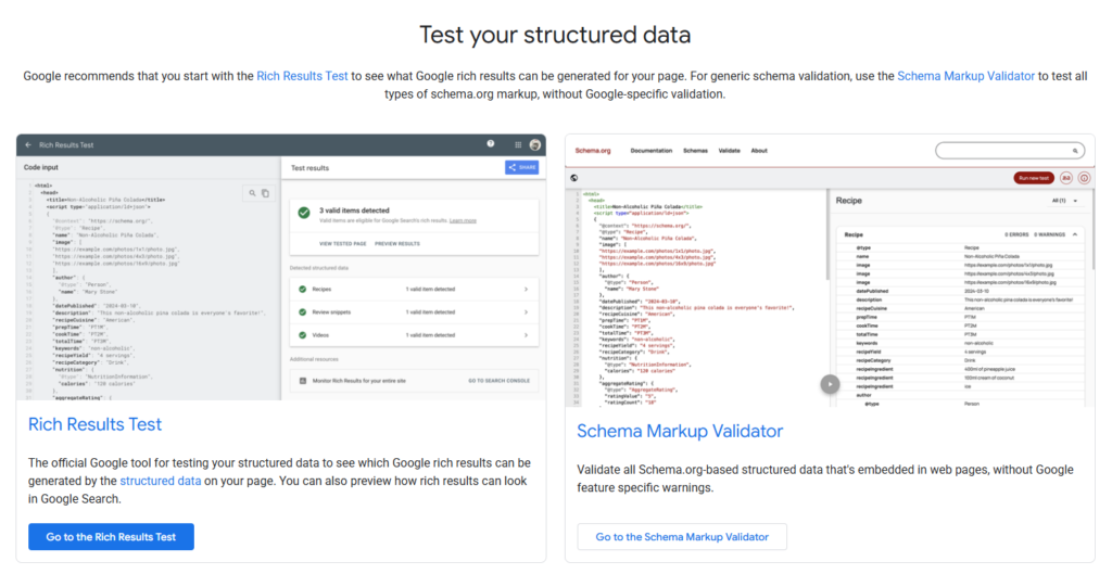 google schema validator page