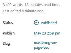 WordPress shows the slug configuration in its sidebar