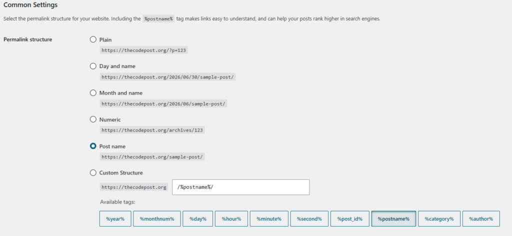 This WordPress permalink structure works best for blogs