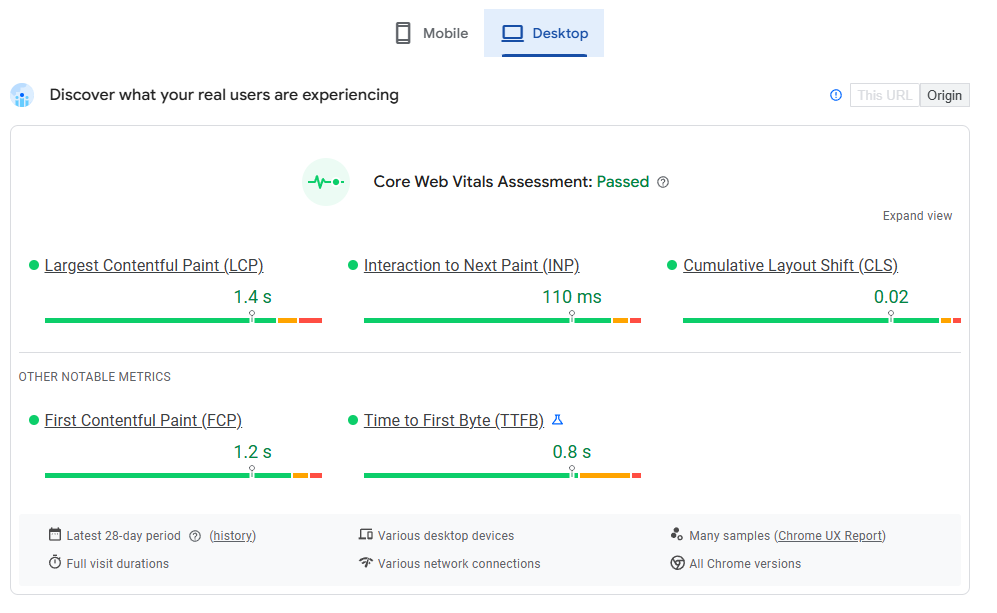 desktop core web vitals