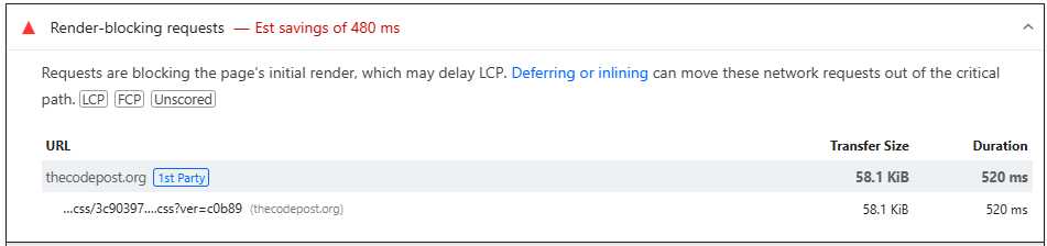 pagespeed insights - render blocking requests