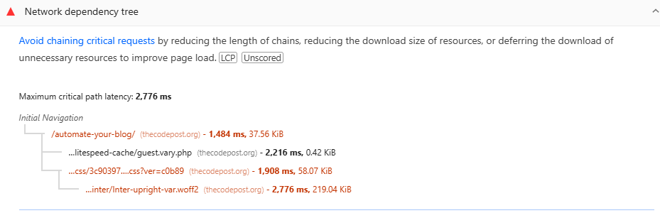 chaining critical requests pagespeed insights