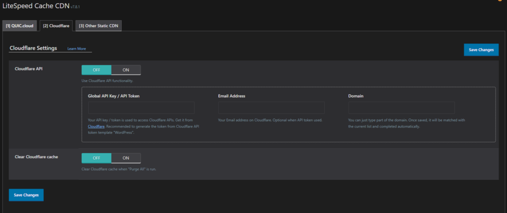 cloudflare cache CDN configuration in liteSpeed cache