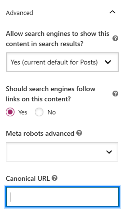 yoast wordpress plugin - advanced post settings
