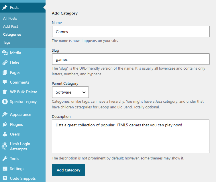 Wordpress categories and tags